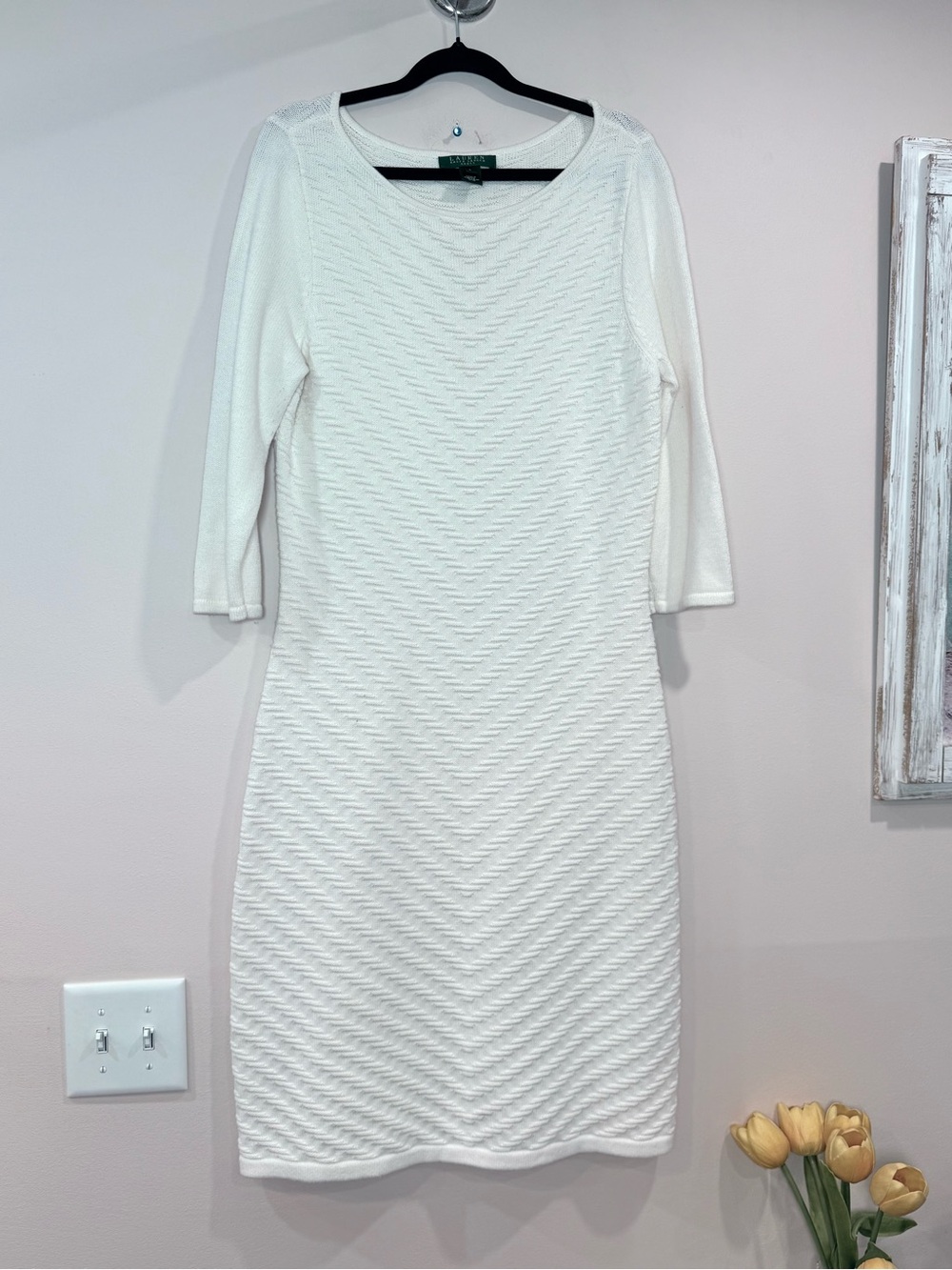 🔥Ralph Lauren WomenyWhite Textured Sheath Dress - Classic Dress Size L EUC🔥